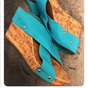 Montego Bay Teal Wedge Shoes Sz 11
